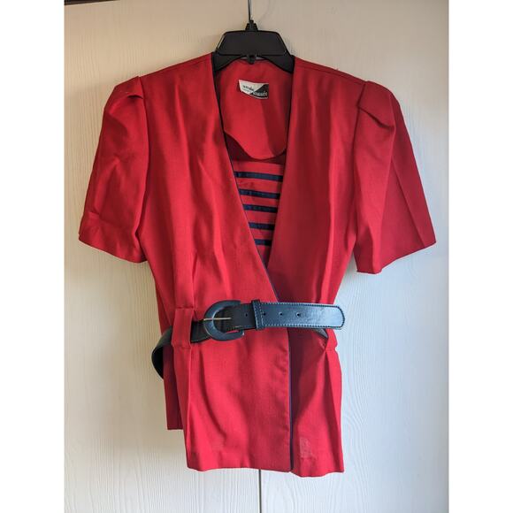 VTG Sunshine Starshine Women's Red Short Sleeve Wrap V-neck Belted Top Size  M - Picture 1 of 3